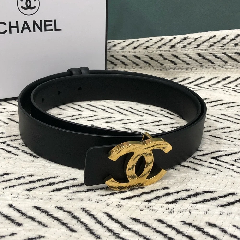 Chanel Black Leather Belt Large Gold CC Buckle
